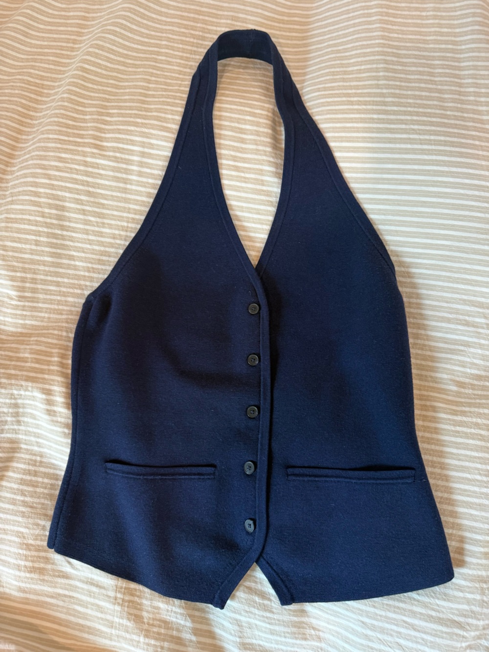Aritzia Navy Halter Button-Front Crop Top